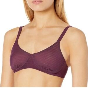 Mae Women's Demi Cup Wireless Mesh Stripe Bra, Grape Wine
